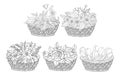 Baskets with flowers set, outline