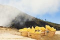 Baskets laden by natural sulfur in Kawah Ijen volcano mine