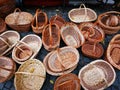 Baskets made by hand from twigs Royalty Free Stock Photo