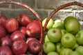 Baskets of Red and Green Apples