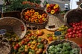Baskets of vegetables at a market