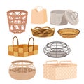 Baskets set, round and square decor hampers with lid and handles, empty wicker bin