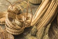 Handicraft baskets and several pieces in straw in Aracaju Brazil Royalty Free Stock Photo