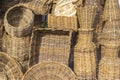 Baskets and several pieces in straw at a handicraft store in Aracaju Brazil Royalty Free Stock Photo