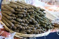 Baskets topped with dry sausages for charcuterie presentation Royalty Free Stock Photo