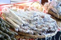 Baskets topped with dry sausages for charcuterie presentation Royalty Free Stock Photo