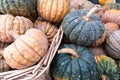 Baskets of winter squash at the market