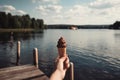 Lakeside Delight with Ice Cream. Generative AI