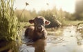 Basking Bovine: Cow Relishes Refreshing Dip in a Puddle