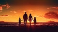 Basking in Sunset Bliss: Happy Family Silhouette at the Beach