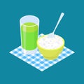 Basmati rice Porridge and fruit juice. Breakfast Healthy food. V Royalty Free Stock Photo