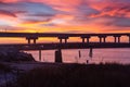 Basnight Bridge Silhouetted Against Sunset Sky