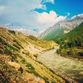 Baspa river flowing through the Chitkul valley in Kinnaur Himachal Pradesh India