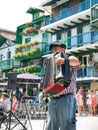 Basque accordionist in a street of Fuenterrabia, Guipuzcoa. Spain