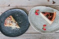 Basque burnt cheesecake with Strawberry and Spinach Bacon cheese pizza In creamy sauce Royalty Free Stock Photo