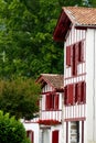 Basque-style houses in the village of Espelette Royalty Free Stock Photo