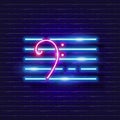 Bass clef neon icon. Music glowing sign. Music concept. Vector illustration for Sound recording studio design, advertising, Royalty Free Stock Photo