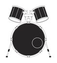 Bass drum with mid and high tom black and white 2D line cartoon object