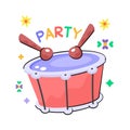Bass drum with rattles showing concept icon of new year party celebration flat sticker Royalty Free Stock Photo