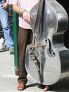 Bass fiddle player in steet band Royalty Free Stock Photo