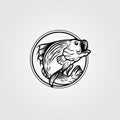 Bass fish circle logo vintage vector template illustration design Royalty Free Stock Photo