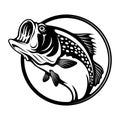 Bass fish - Fishing logo. Template club emblem. Fishing theme vector illustration. Royalty Free Stock Photo