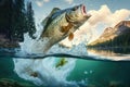 bass fish jumping out of river water. ai generative Royalty Free Stock Photo