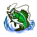 Bass Fish Mascot Catching Fishing Hook Royalty Free Stock Photo