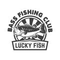 Bass fishing club. Emblem template with perch. Design element for logo, label, sign, poster. Royalty Free Stock Photo