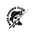 Bass fishing club. Illustration of bass fish and fishing rod. Design element for poster, card, banner, t shirt. Royalty Free Stock Photo