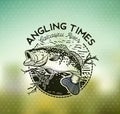 Bass Fishing emblem on blur background. Vector illustration. Royalty Free Stock Photo