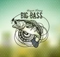 Bass Fishing emblem on blur background. Vector illustration. Royalty Free Stock Photo