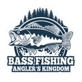 Bass Fishing Logo Bass fish with rod club emblem. Fishing theme vector illustration. Isolated on white Royalty Free Stock Photo