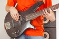 Bass guitarist playing the electric bass guitar Royalty Free Stock Photo