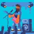 Bass Guitarist plays on the electric guitar. Rock Band Member Funny Character.Vector illustration Royalty Free Stock Photo