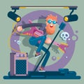 Bass Guitarist Rock Band Member Funny Character. Royalty Free Stock Photo