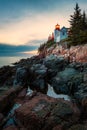 Bass Harbor Head Lighthouse in Acadia National Park at Sunset Royalty Free Stock Photo