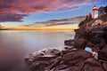 Bass Harbor Head Lighthouse, Acadia NP, Maine, USA at sunset Royalty Free Stock Photo