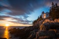 Bass Harbor Lighthouse at sunset Royalty Free Stock Photo