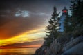 Bass harbor lighthouse sunset Royalty Free Stock Photo