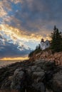 Bass Harbor Lighthouse sunset Royalty Free Stock Photo