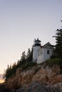 The Bass Head Harbor Lighthouse on the coast of Maine, USA, at sunset Royalty Free Stock Photo