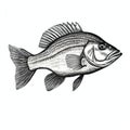 Exacting Precision: Black And White Illustration Of White Bass Shad Fish