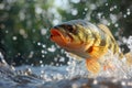 Bass Leaping out of Water with Splashes.