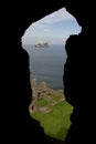 Bass rock framed by castle wall Royalty Free Stock Photo