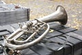 A bass tuba in F. The tuba is the largest and lowest-pitched musical instrument in the brass family Royalty Free Stock Photo