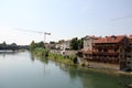 The old town of Bassano del Grappa and the Ponte deli-Alpini Bridge Italy. Royalty Free Stock Photo