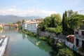 The old town of Bassano del Grappa and the Ponte deli-Alpini Bridge Italy. Royalty Free Stock Photo