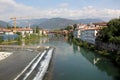 The old town of Bassano del Grappa and the Ponte deli-Alpini Bridge Italy. Royalty Free Stock Photo