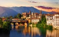 Bassano del Grappa, Veneto, Italy. Bridge Ponte degli Alpini Royalty Free Stock Photo